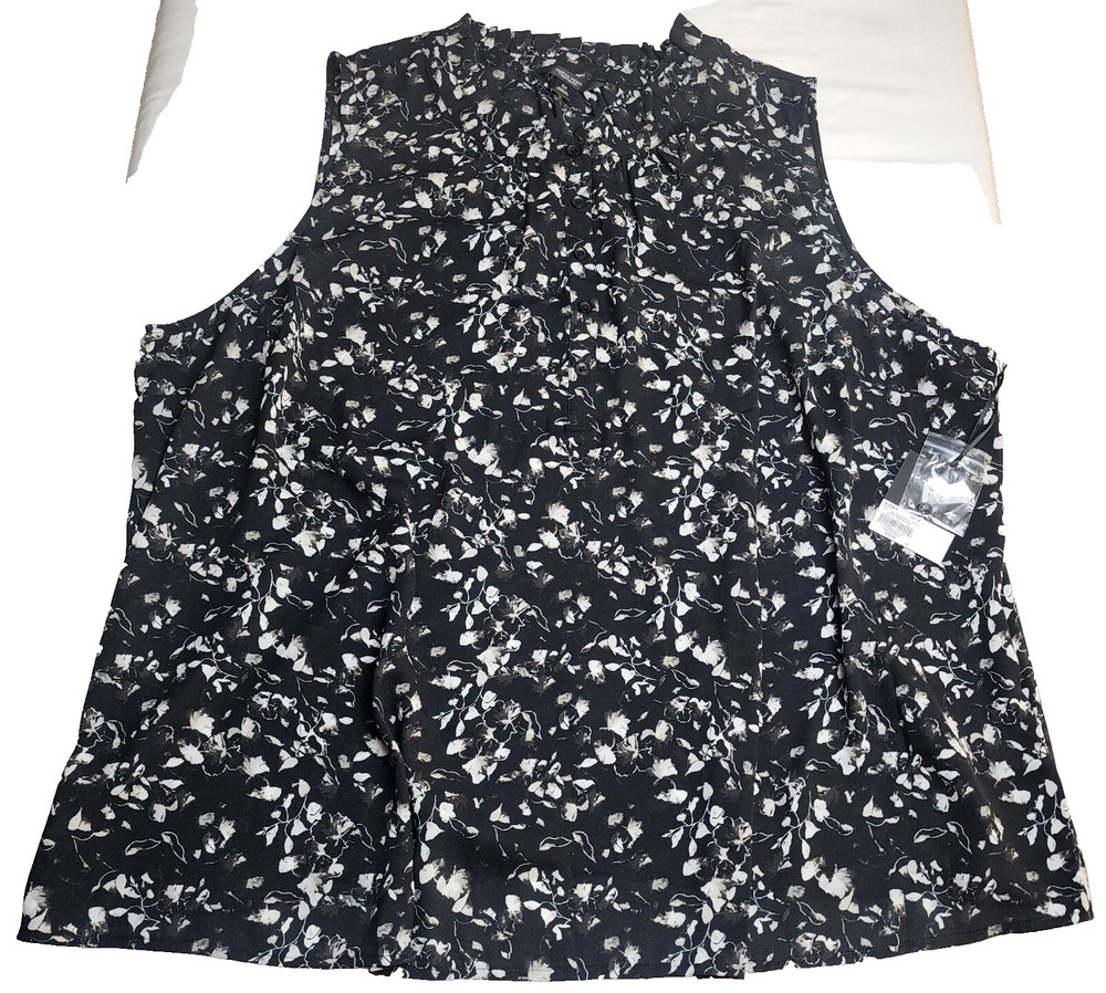 Simply Vera Vera Wang Woman Black White Ruffle Button Neck Sleeveless 3XL
